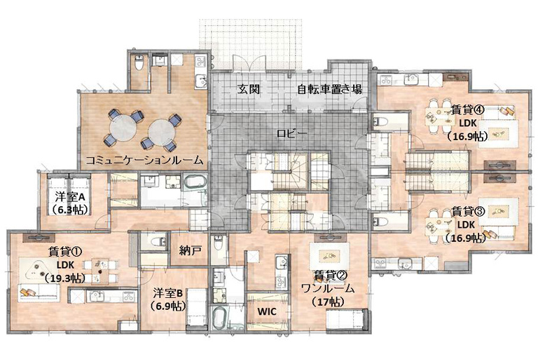 横浜市の賃貸住宅・店舗併用住宅　間取り1階部分