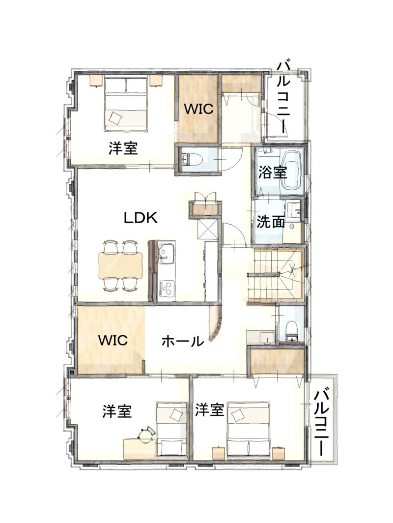 東京都の注文住宅2階間取り図