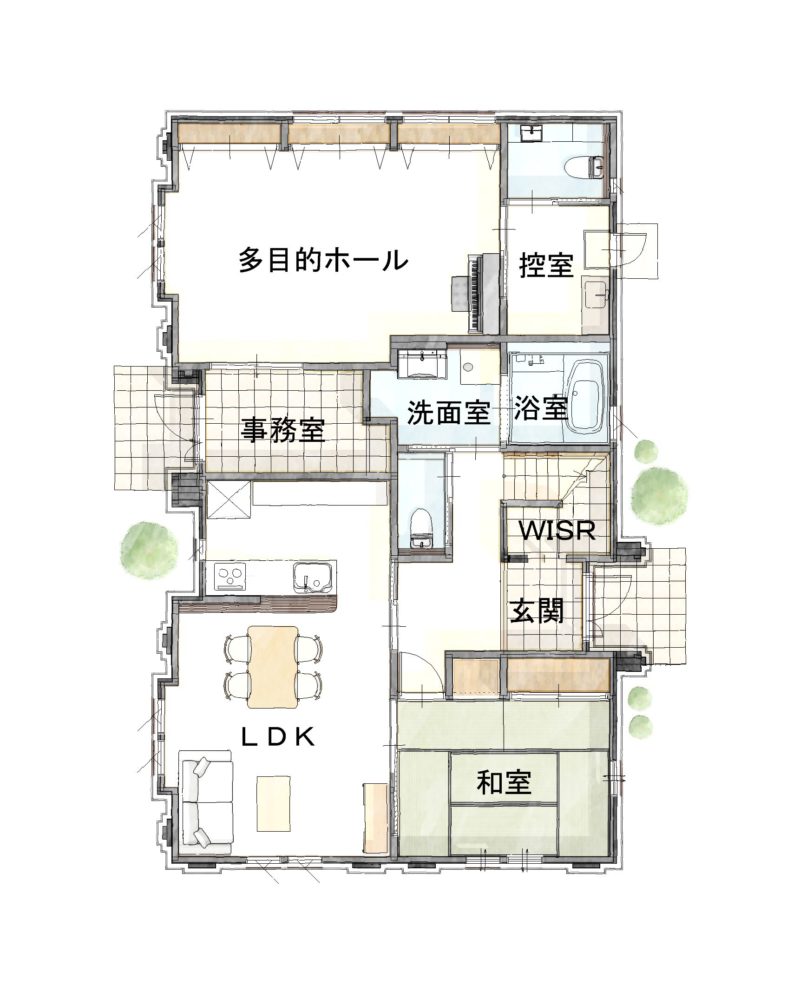 東京都の注文住宅1階間取り図